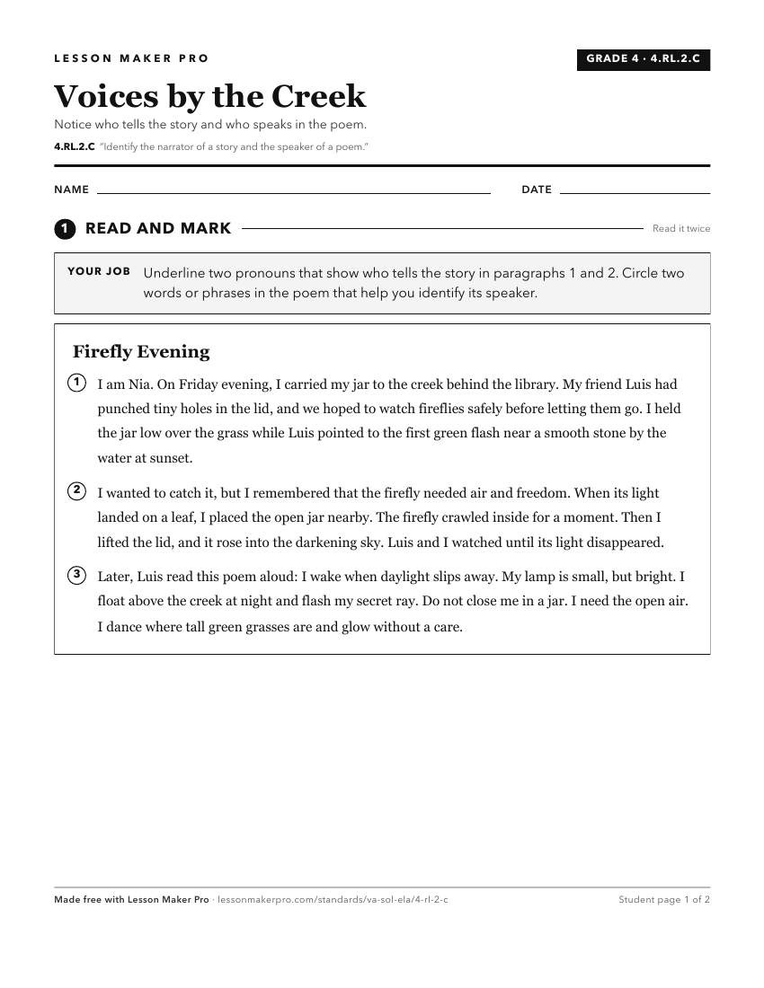Preview of the 4.RL.2.C printable worksheet