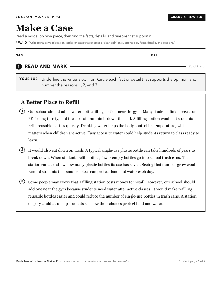 Preview of the 4.W.1.D printable worksheet