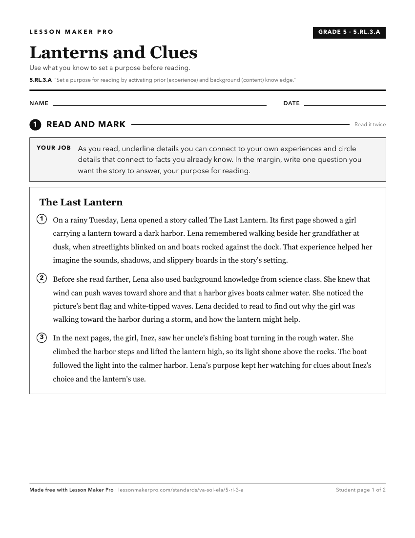 Preview of the 5.RL.3.A printable worksheet