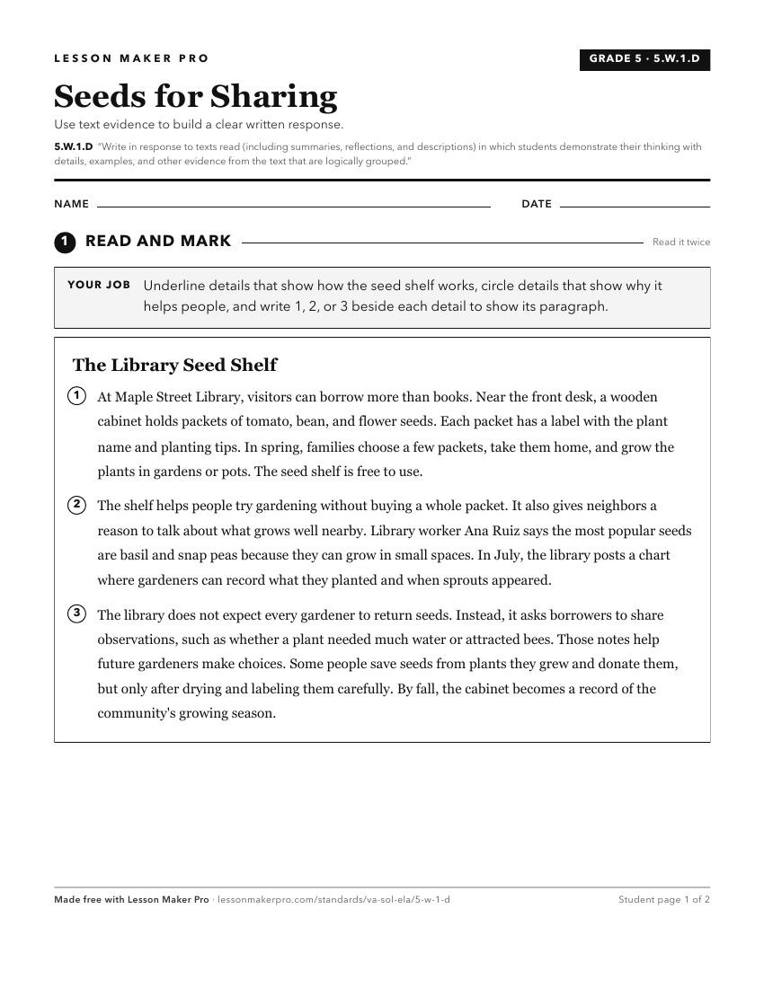 Preview of the 5.W.1.D printable worksheet