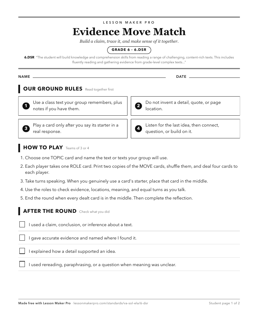 Preview of the 6.DSR printable worksheet