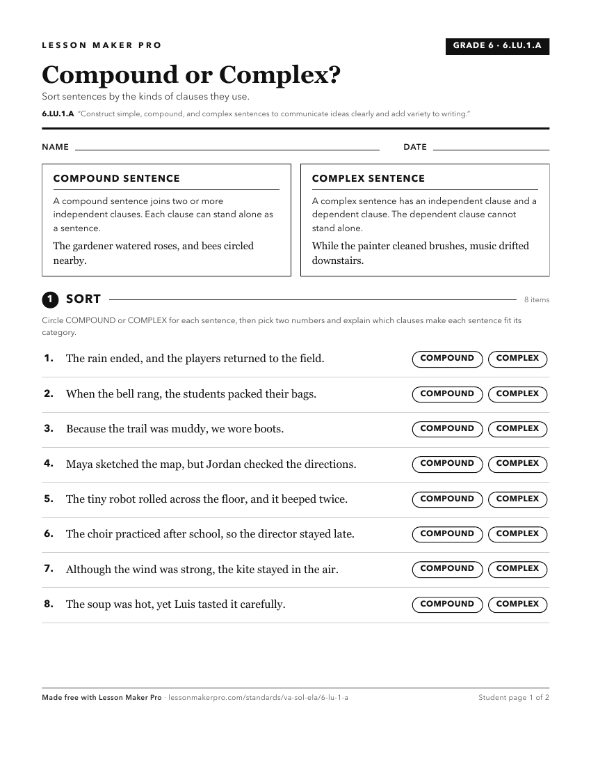 Preview of the 6.LU.1.A printable worksheet