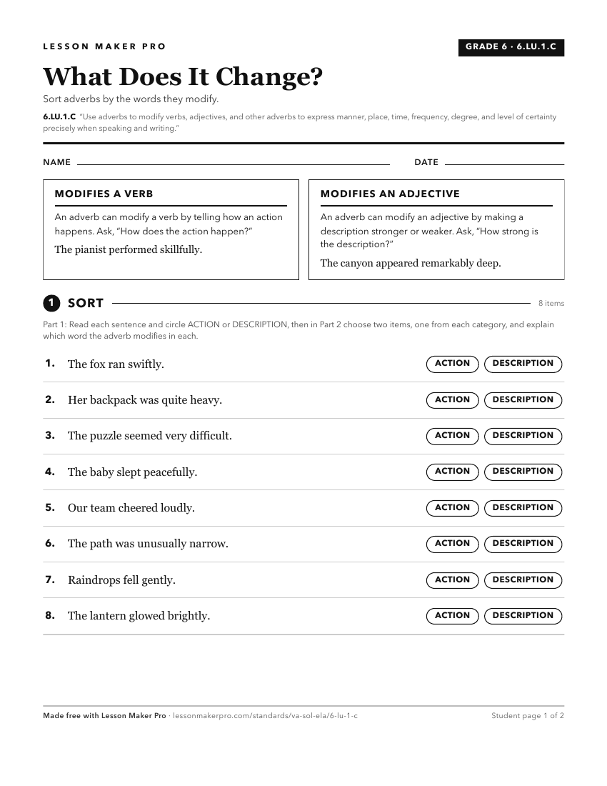 Preview of the 6.LU.1.C printable worksheet