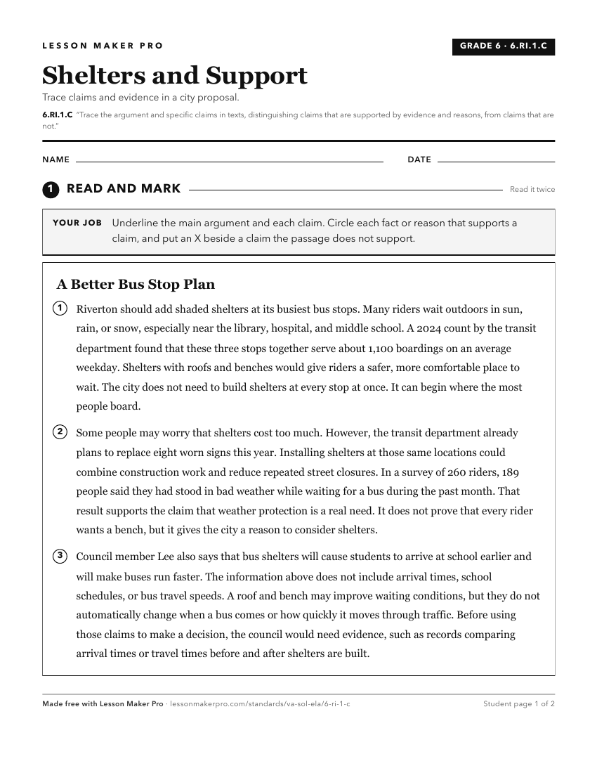 Preview of the 6.RI.1.C printable worksheet