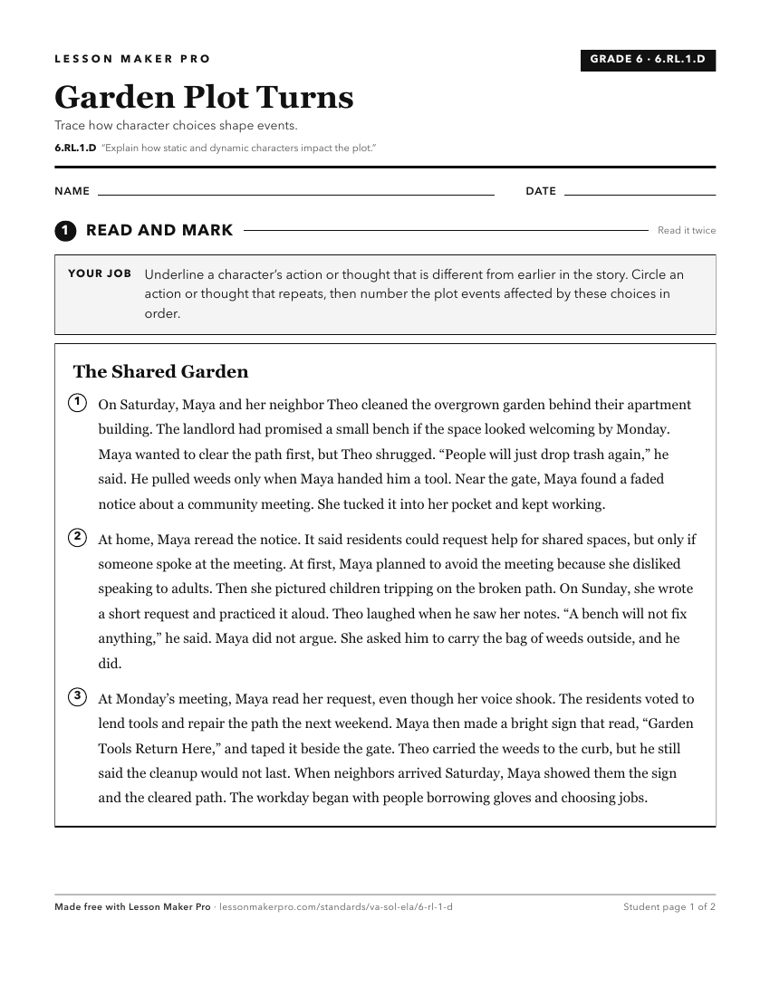 Preview of the 6.RL.1.D printable worksheet