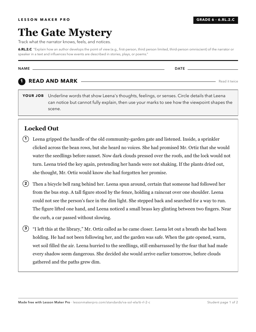 Preview of the 6.RL.2.C printable worksheet