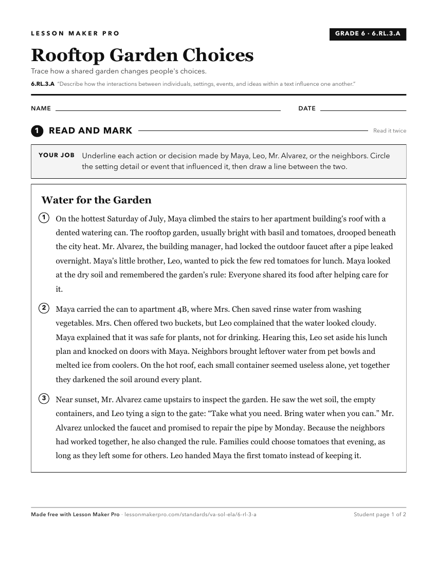 Preview of the 6.RL.3.A printable worksheet