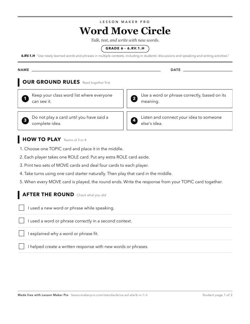 Preview of the 6.RV.1.H printable worksheet