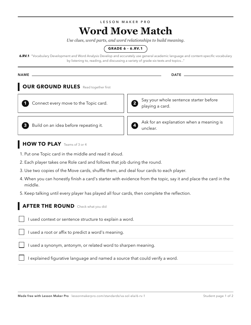 Preview of the 6.RV.1 printable worksheet