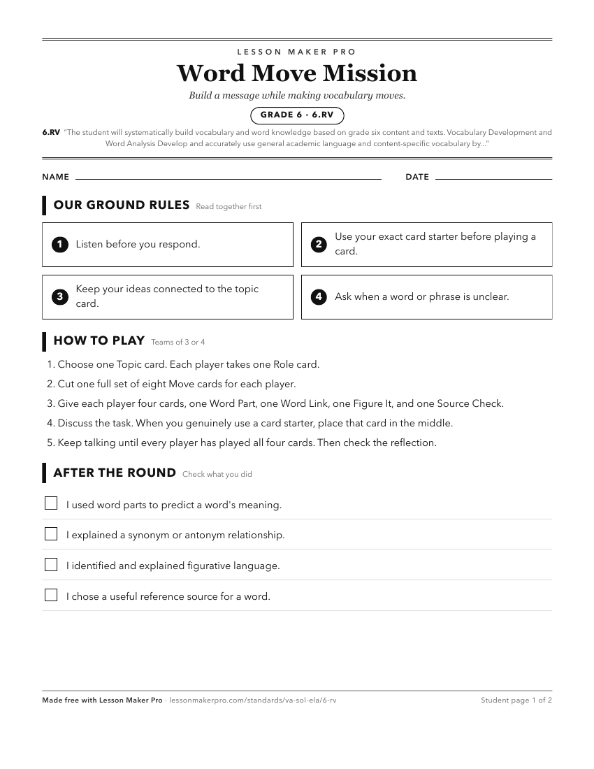 Preview of the 6.RV printable worksheet