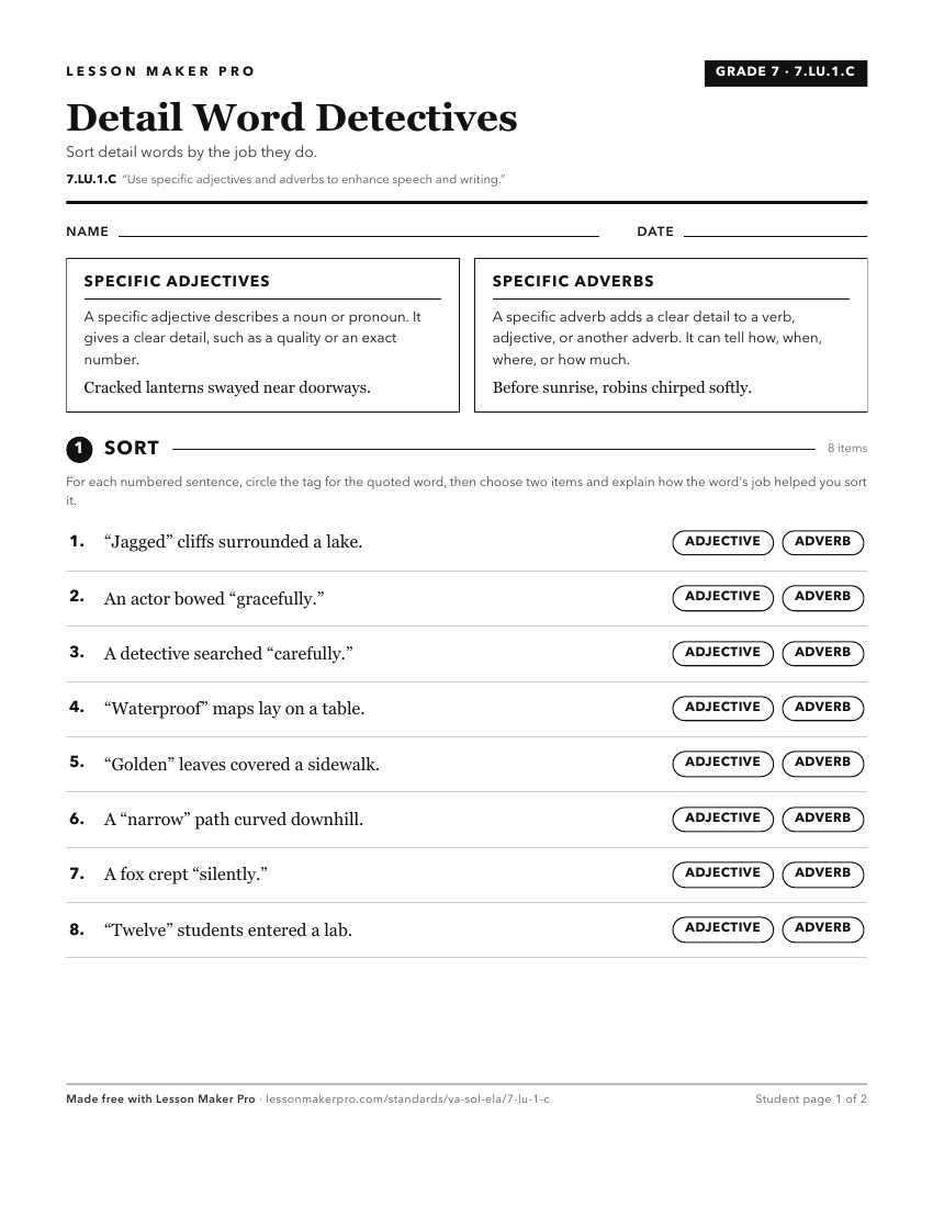 Preview of the 7.LU.1.C printable worksheet