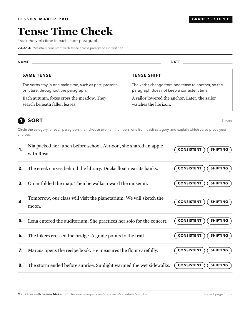 Preview of the 7.LU.1.E printable worksheet