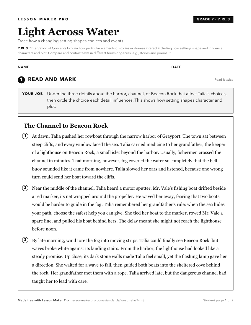 Preview of the 7.RL.3 printable worksheet