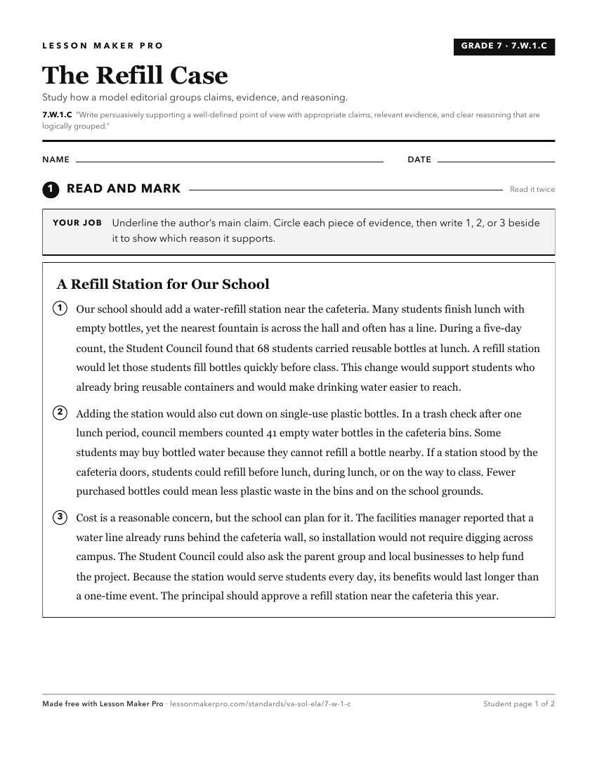 Preview of the 7.W.1.C printable worksheet
