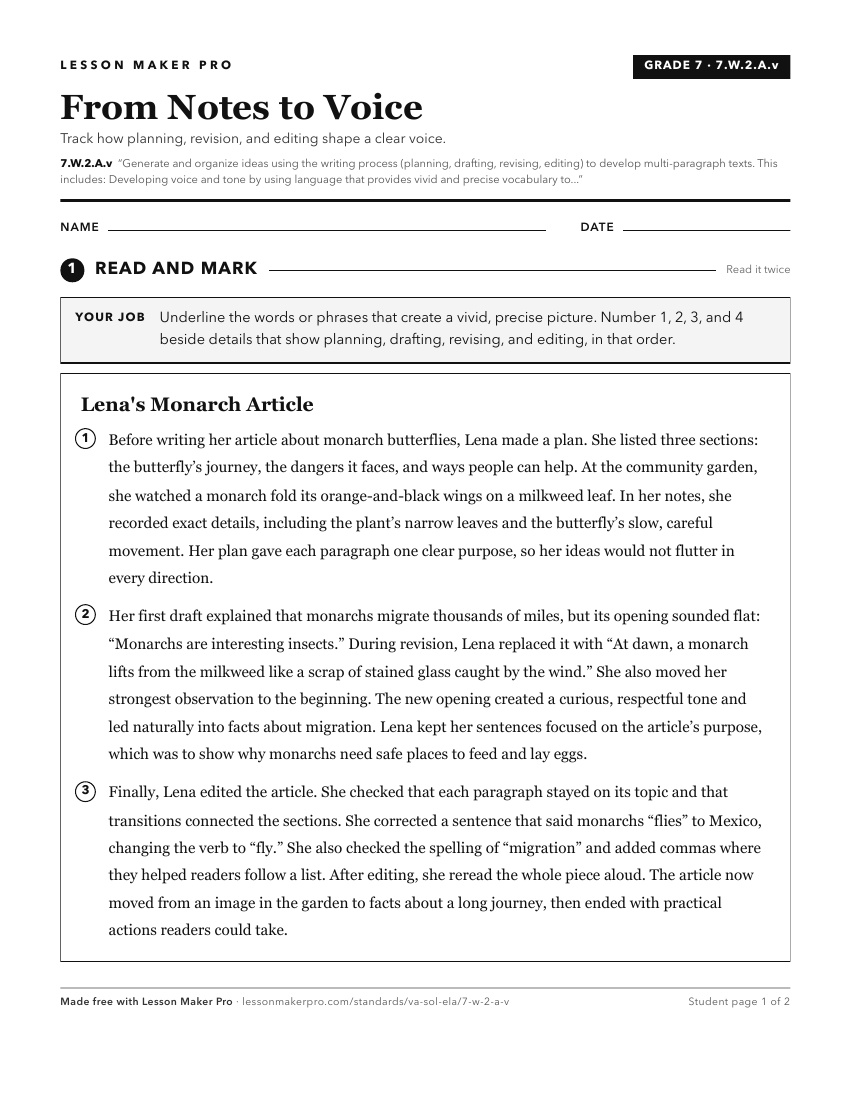 Preview of the 7.W.2.A.v printable worksheet