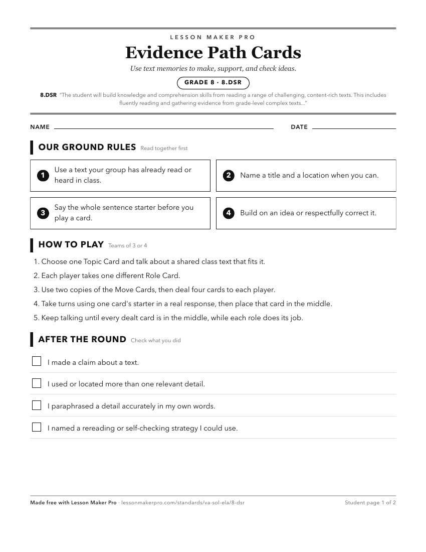 Preview of the 8.DSR printable worksheet