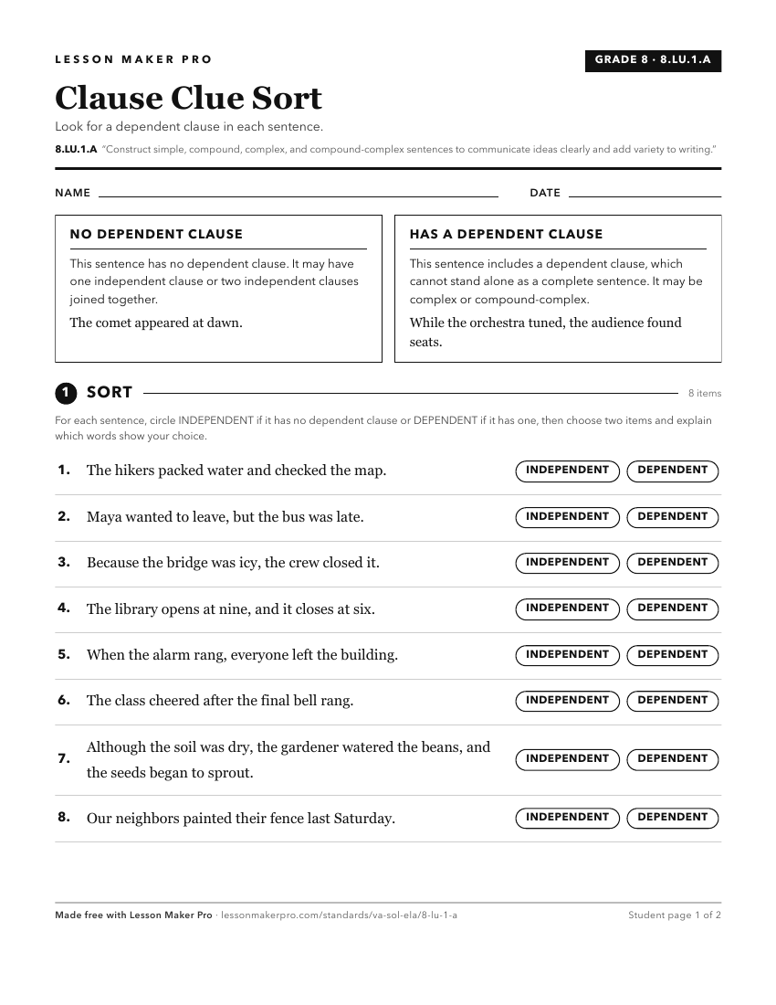 Preview of the 8.LU.1.A printable worksheet