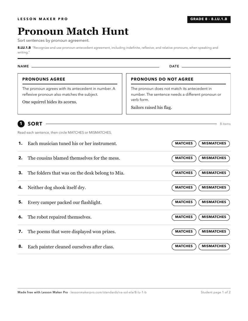 Preview of the 8.LU.1.B printable worksheet