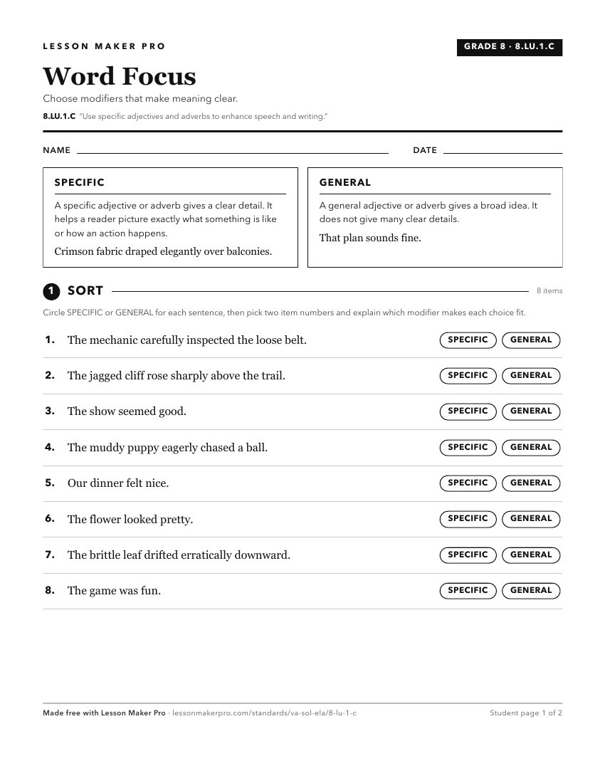 Preview of the 8.LU.1.C printable worksheet