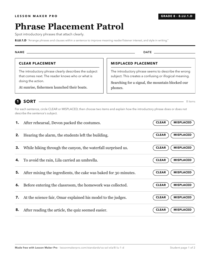 Preview of the 8.LU.1.D printable worksheet