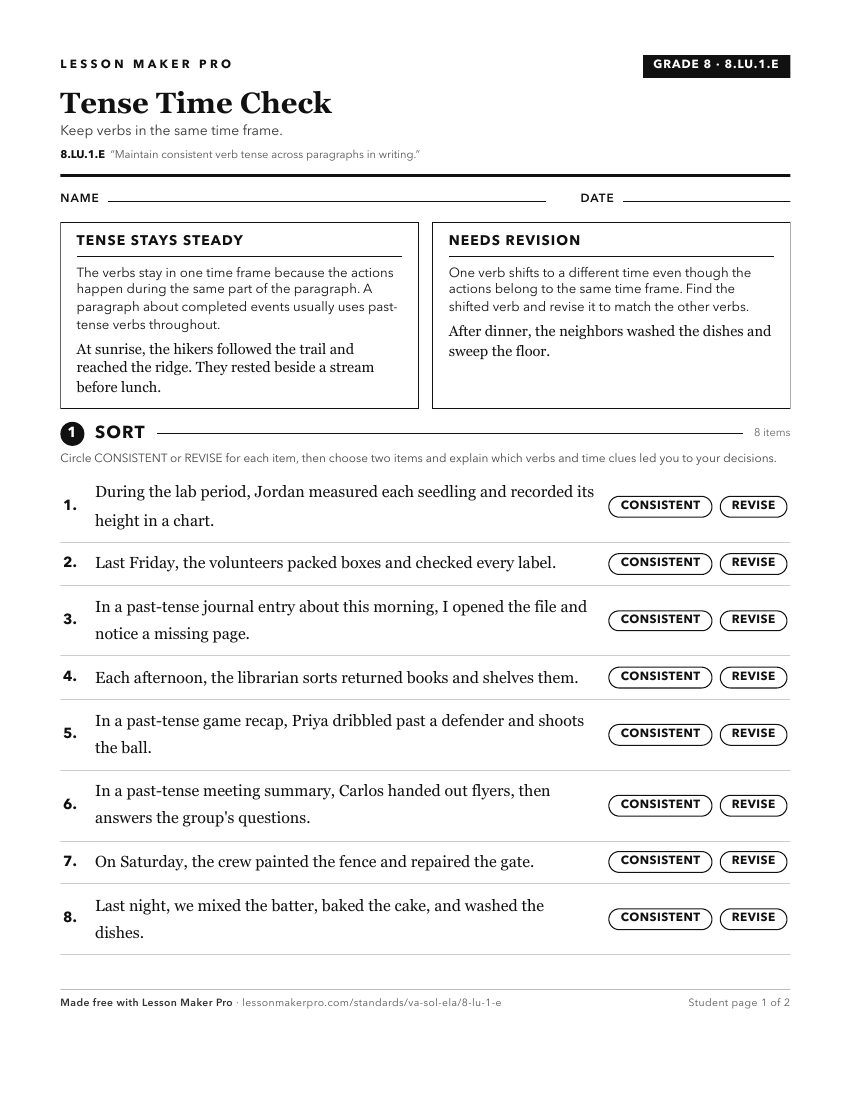 Preview of the 8.LU.1.E printable worksheet