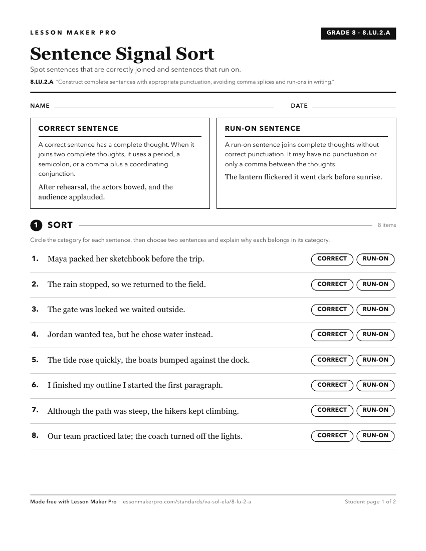 Preview of the 8.LU.2.A printable worksheet