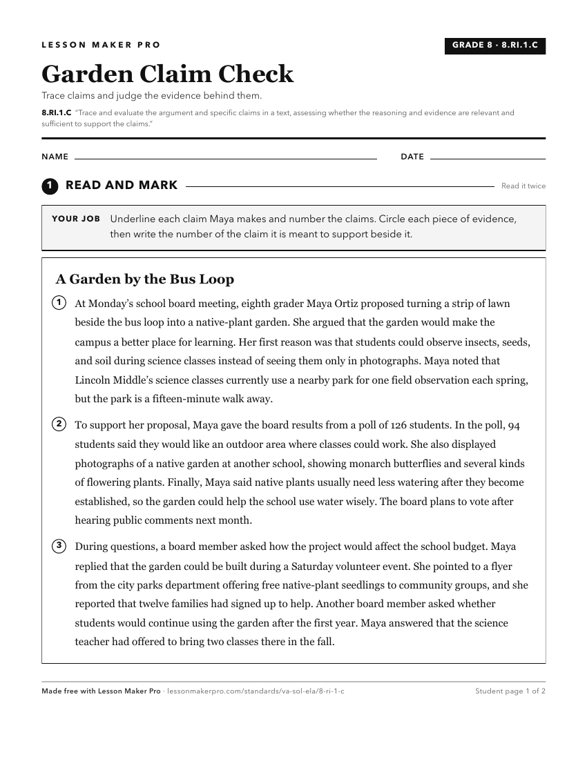 Preview of the 8.RI.1.C printable worksheet