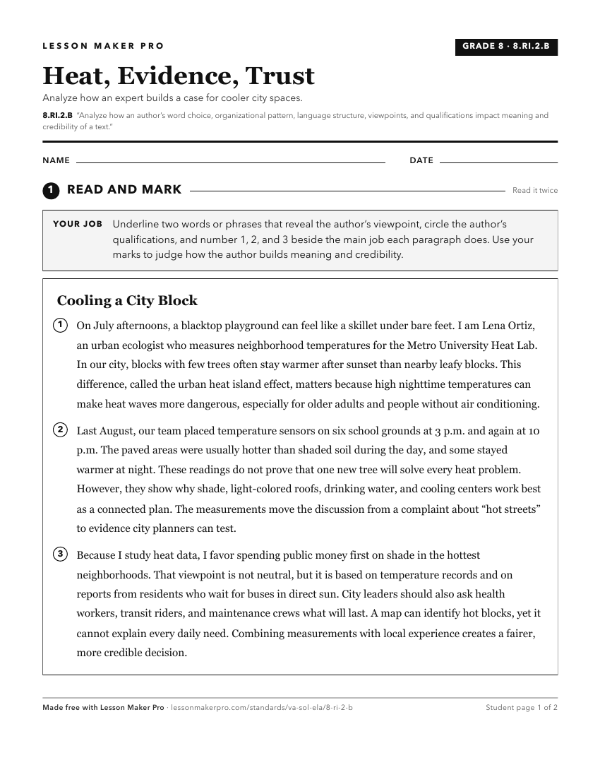 Preview of the 8.RI.2.B printable worksheet