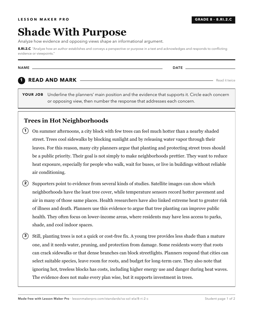Preview of the 8.RI.2.C printable worksheet