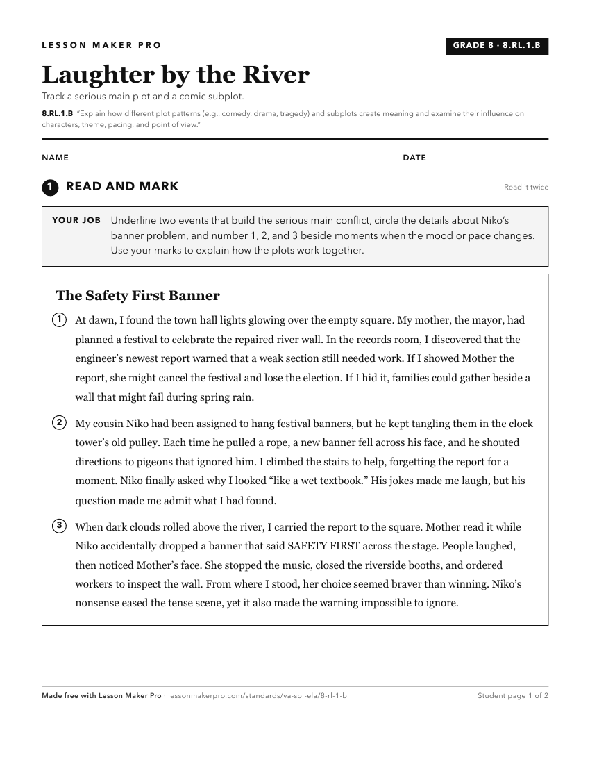 Preview of the 8.RL.1.B printable worksheet