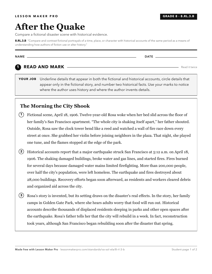 Preview of the 8.RL.3.B printable worksheet