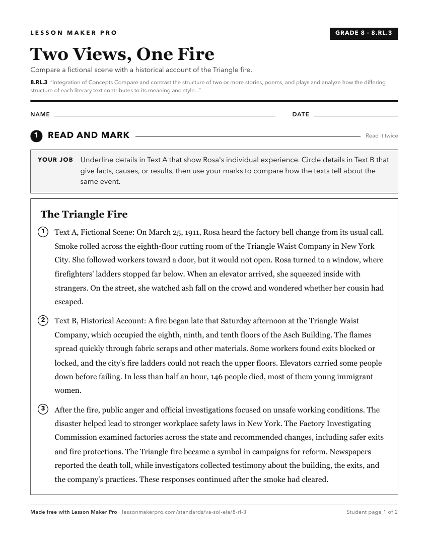 Preview of the 8.RL.3 printable worksheet