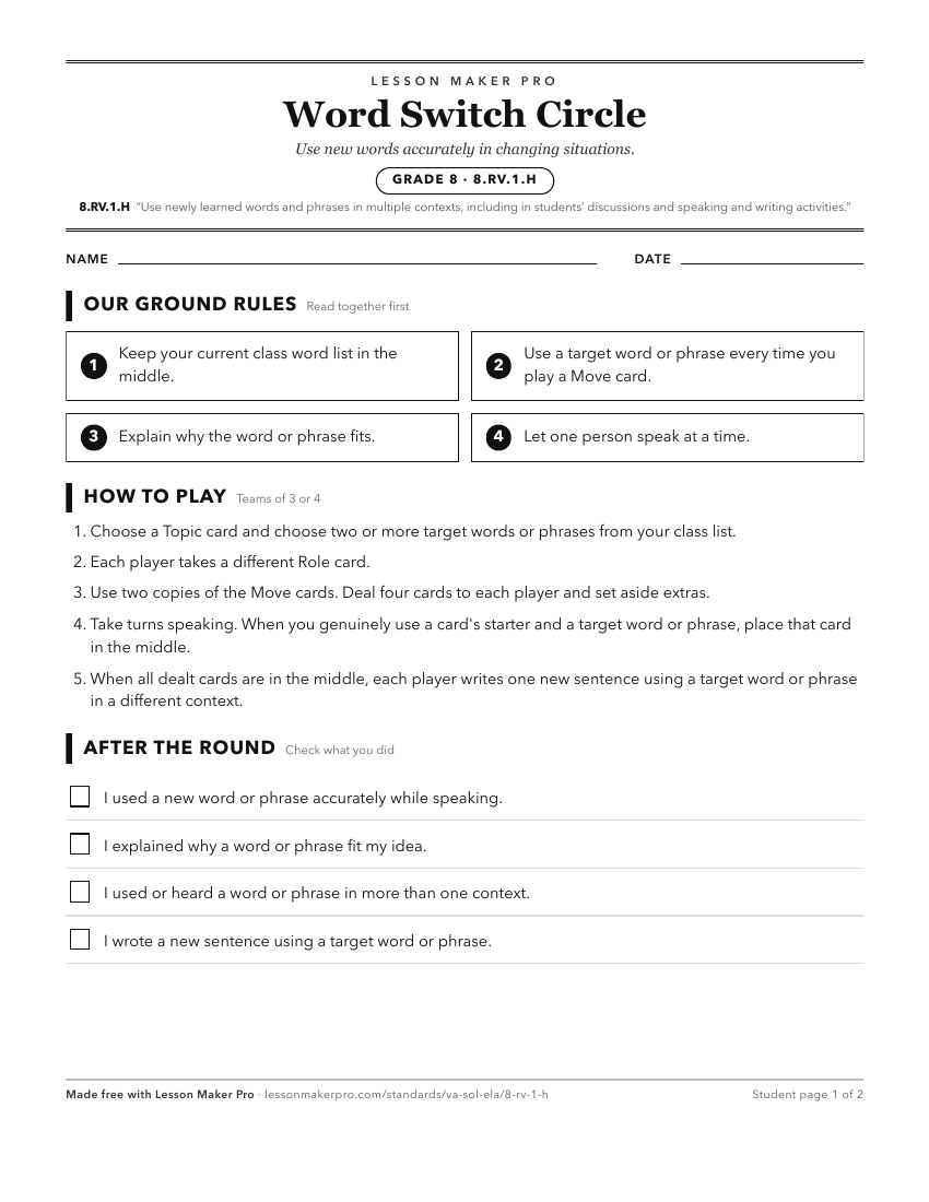 Preview of the 8.RV.1.H printable worksheet