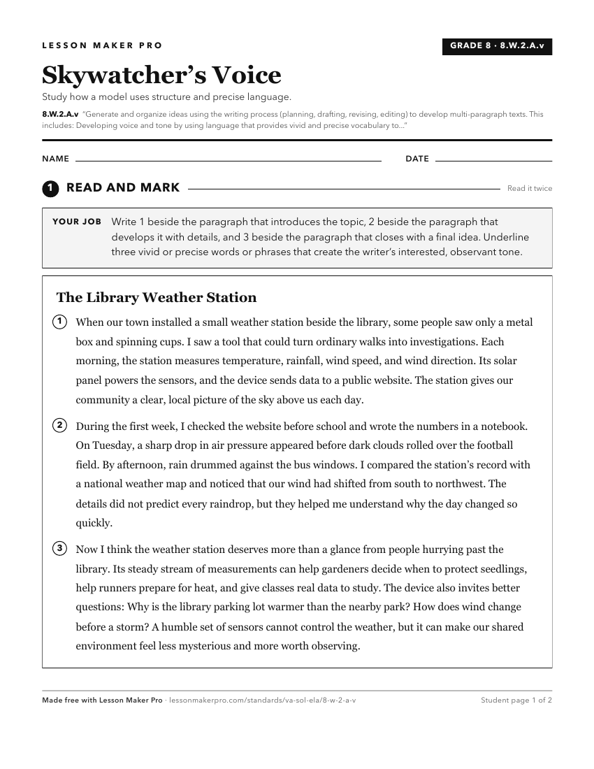 Preview of the 8.W.2.A.v printable worksheet