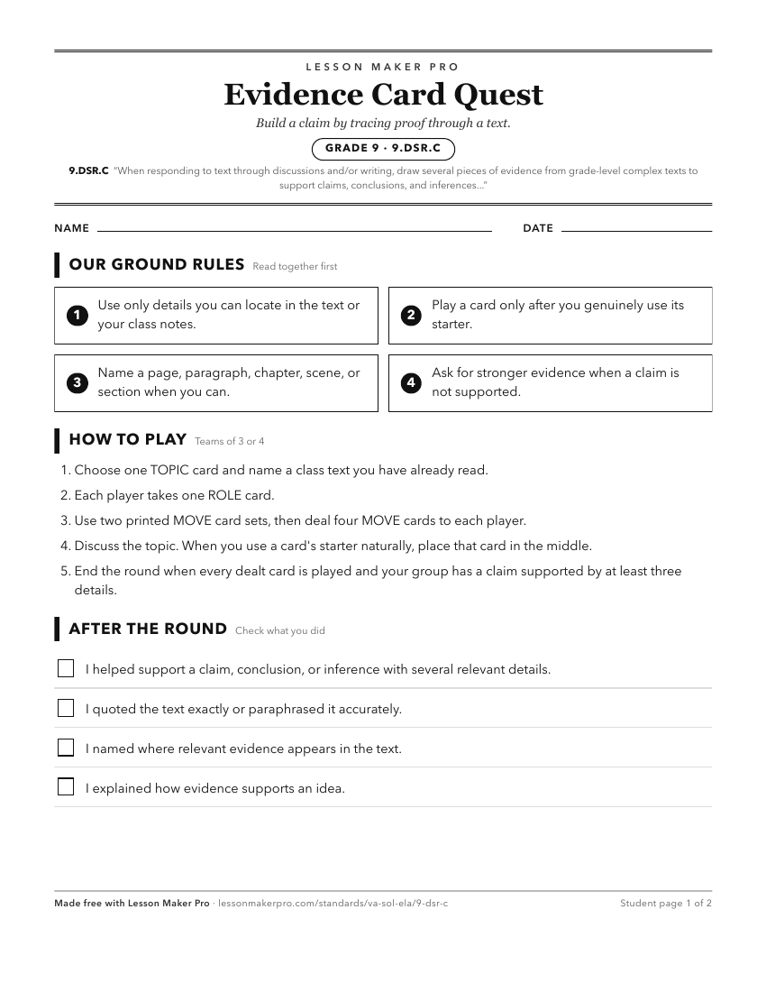 Preview of the 9.DSR.C printable worksheet