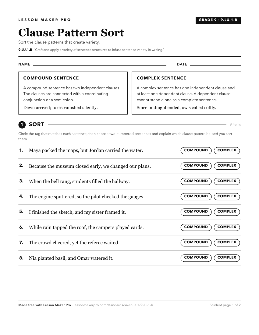 Preview of the 9.LU.1.B printable worksheet