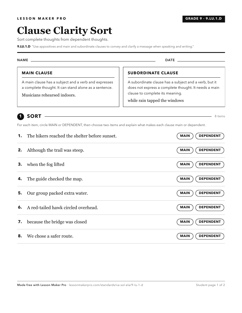 Preview of the 9.LU.1.D printable worksheet