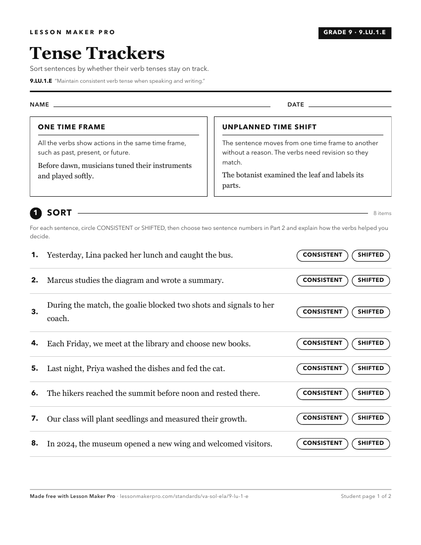 Preview of the 9.LU.1.E printable worksheet