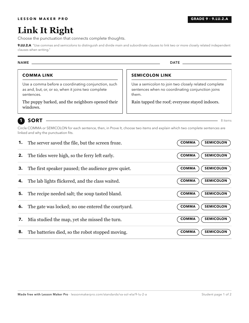 Preview of the 9.LU.2.A printable worksheet