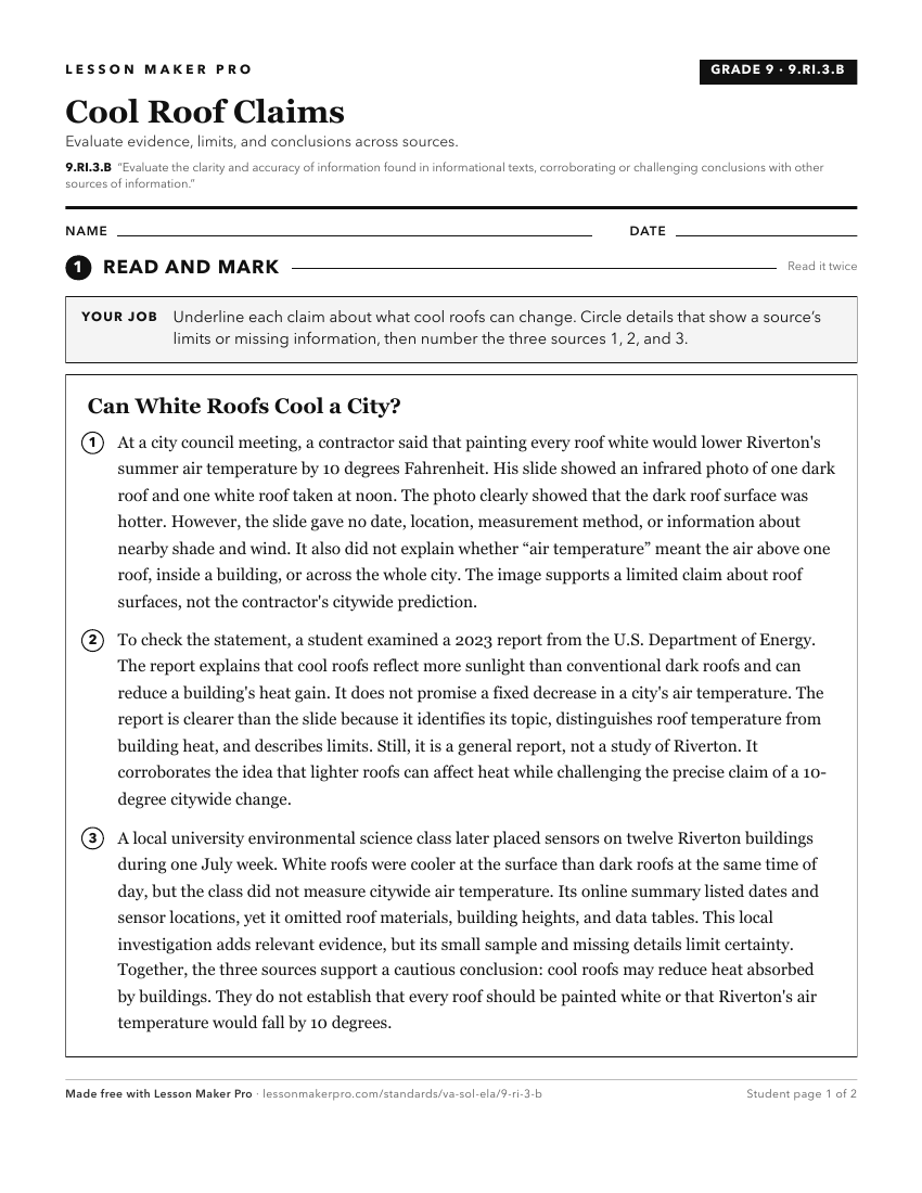 Preview of the 9.RI.3.B printable worksheet