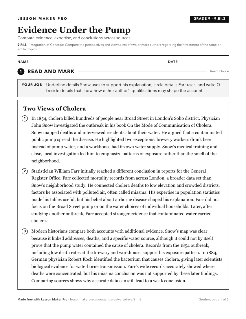Preview of the 9.RI.3 printable worksheet