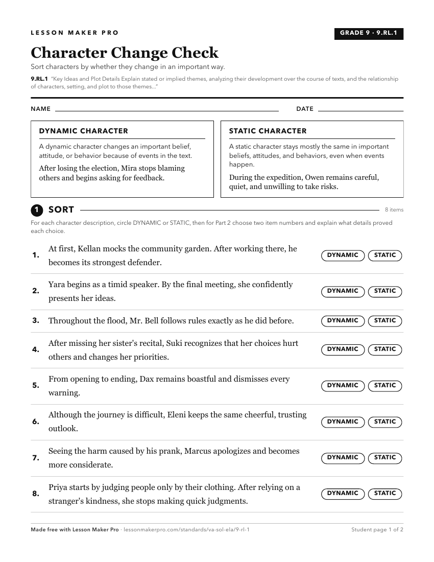 Preview of the 9.RL.1 printable worksheet