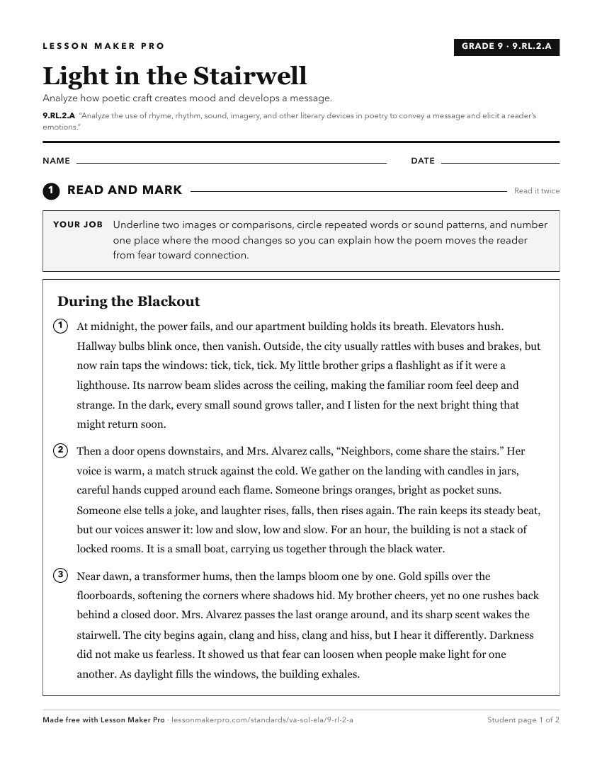 Preview of the 9.RL.2.A printable worksheet