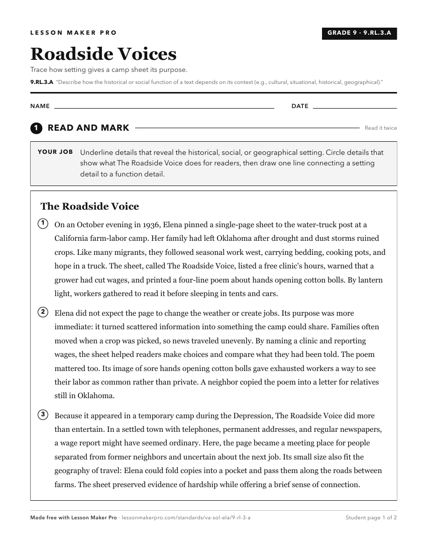 Preview of the 9.RL.3.A printable worksheet