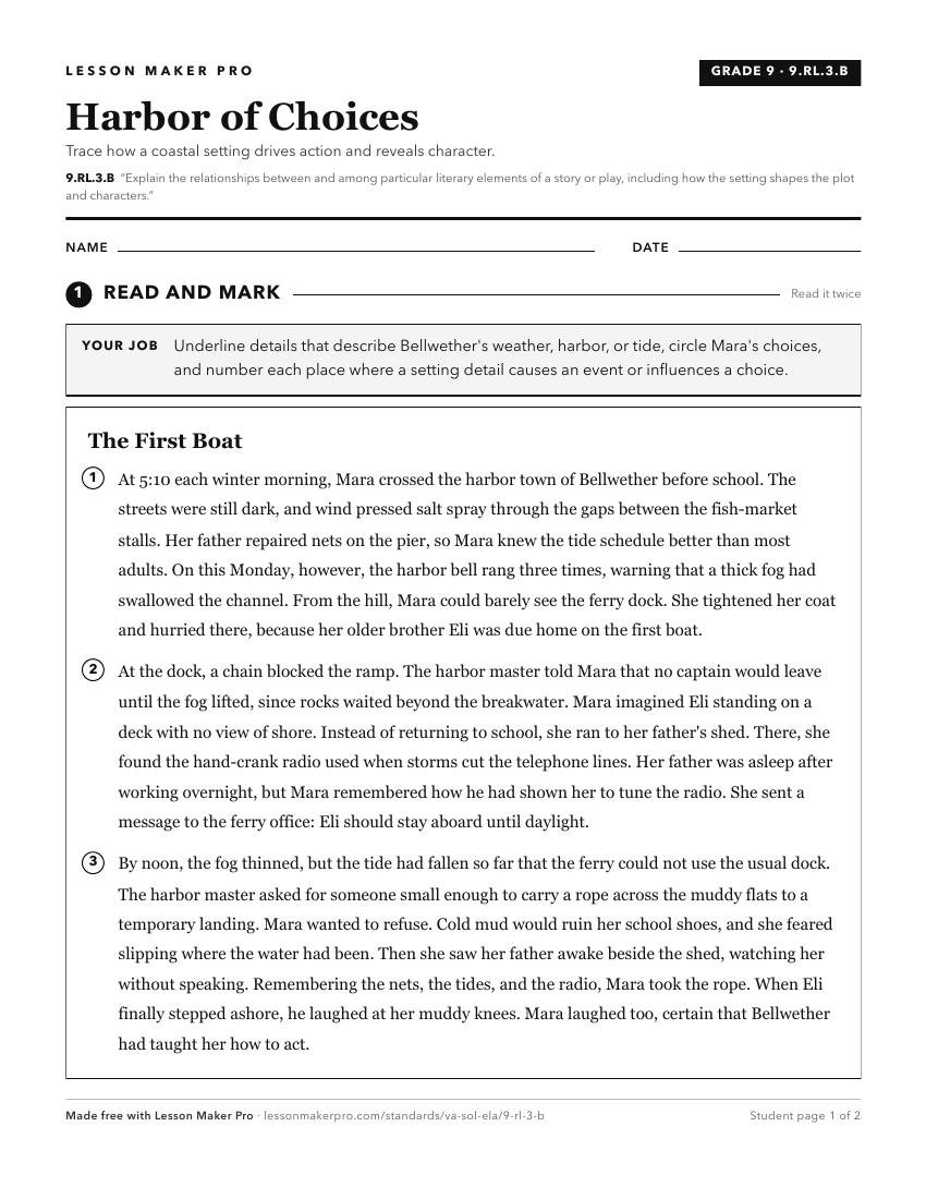 Preview of the 9.RL.3.B printable worksheet