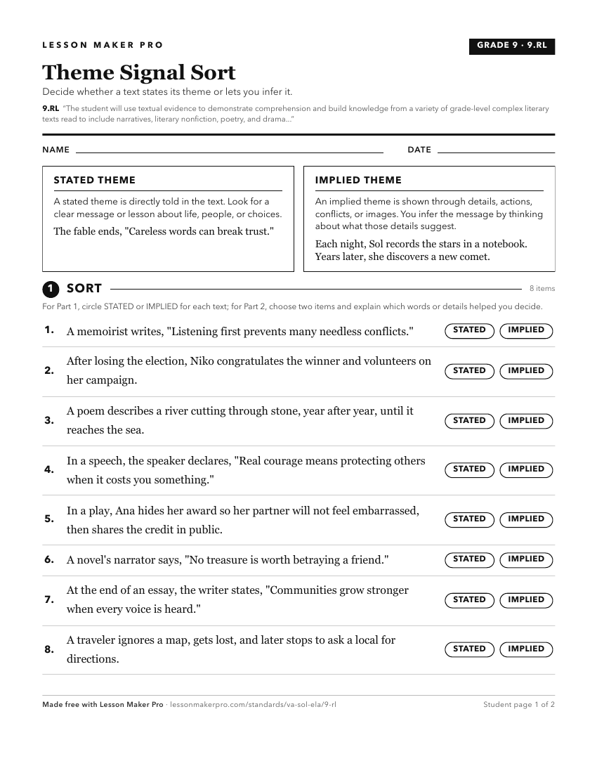 Preview of the 9.RL printable worksheet