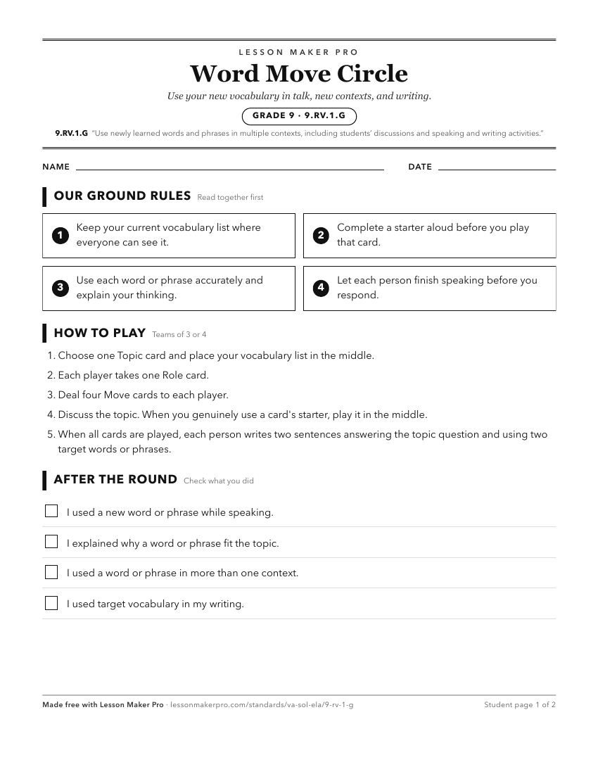Preview of the 9.RV.1.G printable worksheet