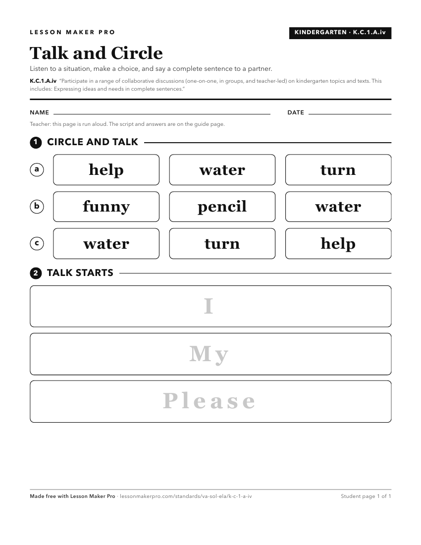 Preview of the K.C.1.A.iv printable worksheet