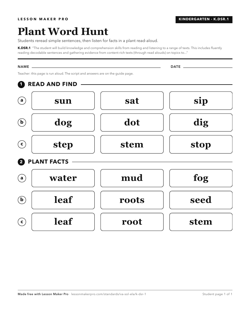 Preview of the K.DSR.1 printable worksheet