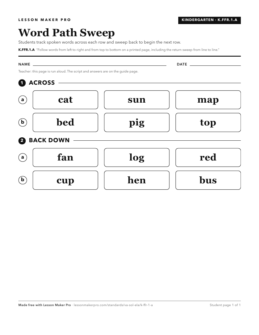 Preview of the K.FFR.1.A printable worksheet